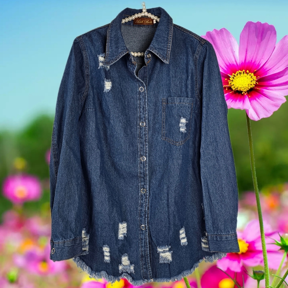 Adele Berto Lightweight Distressed Denim Jacket